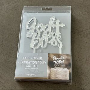AMSCAN Metallic Silver God Bless Mirrored Cake Topper New